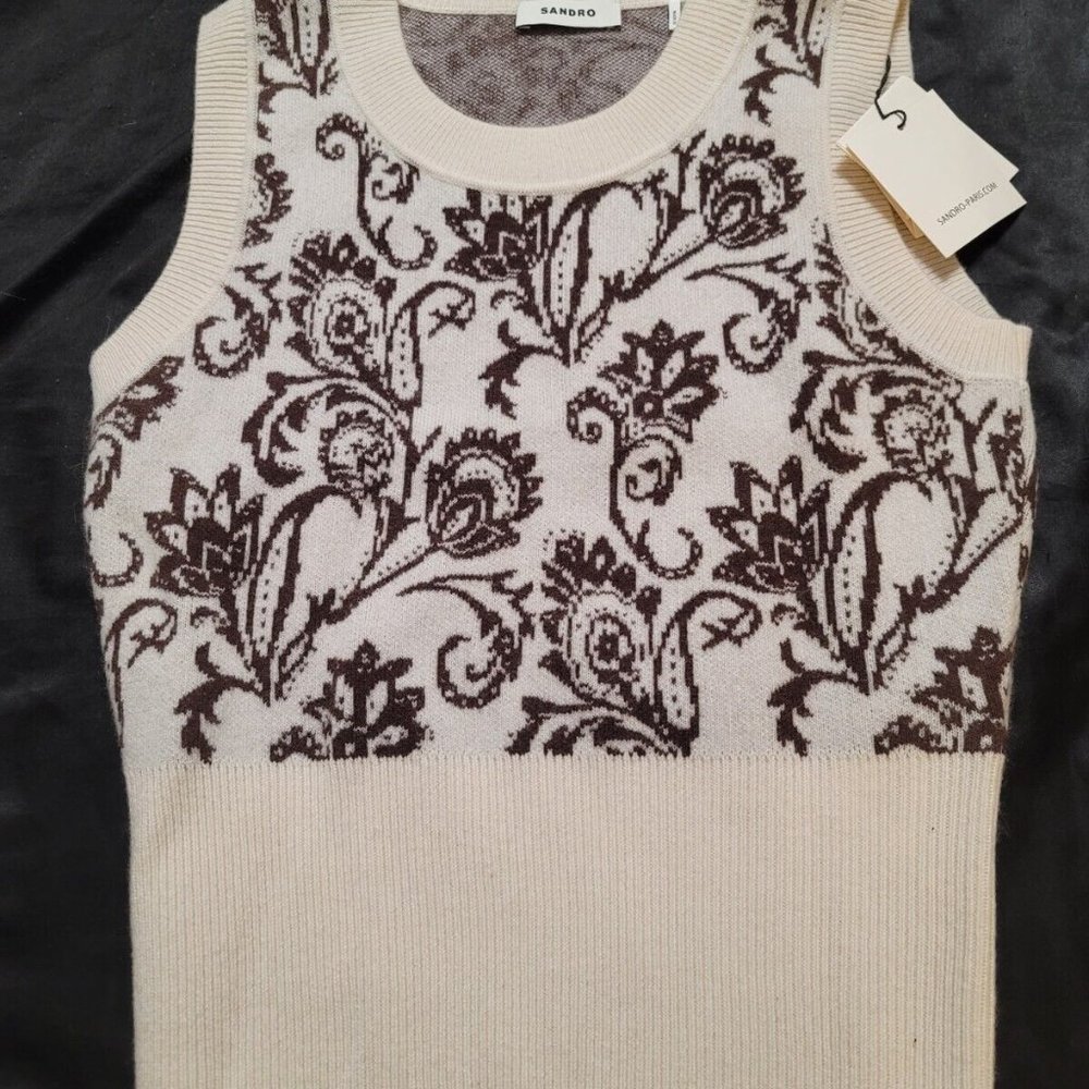 Women's Sandro Sweater Vest Brown Ivory Size 0 XS - Picture 3 of 8